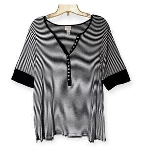 Venezia Black and White Striped Short Sleeve Henley Shirt Size 18/20